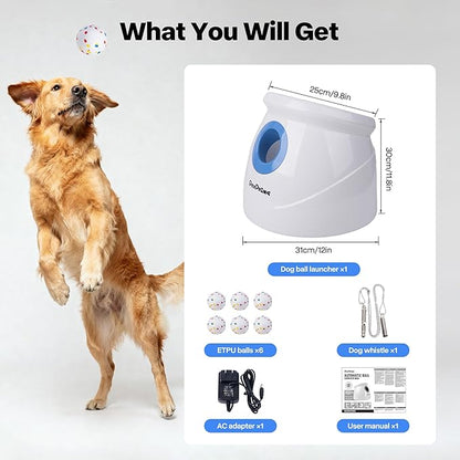 Pet Prime Upgraded Automatic Dog Ball Launcher for Large Dogs,Interactive Rechargeable Dog Ball Thrower Launcher Toy,Adjustable 10-64ft,6PCS 2.5" ETPU Balls & 1 Whistle Included,Outdoor Use