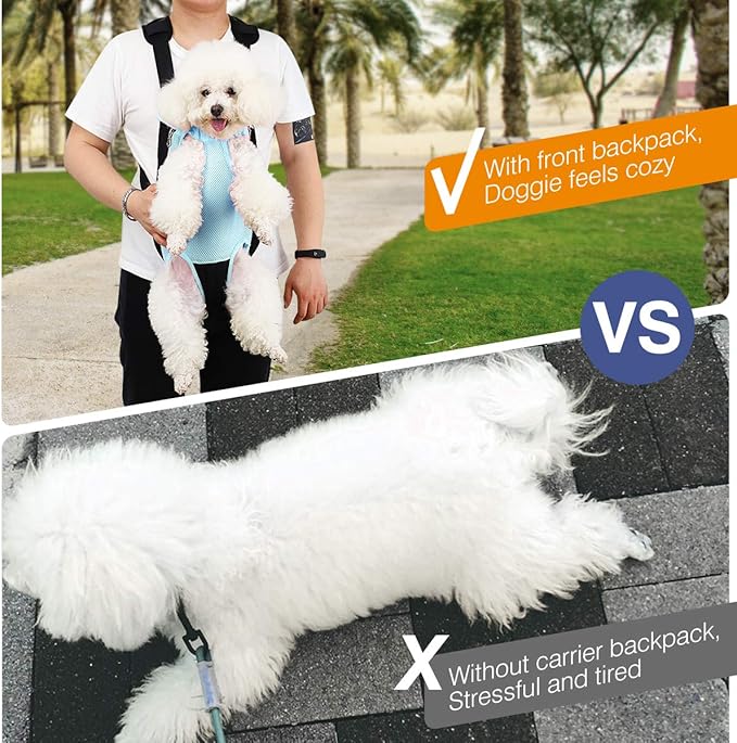 Pawaboo Pet Carrier Backpack, Adjustable Pet Front Cat Dog Carrier Backpack Travel Bag, Legs Out, Easy-Fit for Traveling Hiking Camping for Small Medium Dogs Cats Puppies, Large, Blue