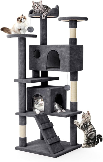 MoNiBloom 70 Inch Cat Tree Tower for Indoor Cats Large Adults, Tall Cat Tower with Scratching Post, Multi-Level Furniture Activity Center with Cat Condo Pet Play House, Smoky Grey