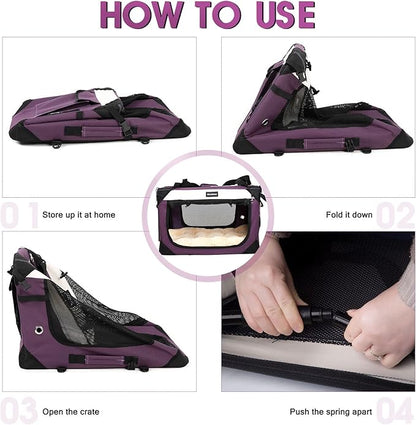 Collapsible Dog Travel Crate,Portable Soft-Sided Pet Carrier Extra Large Cat Carrier with Soft Plush Plush Mat for Indoor and Outdoor,28x20x20in,Purple