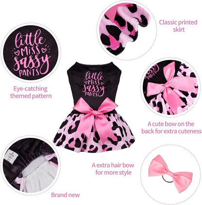 CuteBone Little Miss Sassy Pants Dog Leopard Print Dress Velvet for Small Dogs Girl Puppy Dresses Pink Dog Clothes CVA15S-D