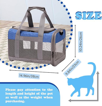 Soft Sided Pet Carrier for Cat,Airline Approved Cat Carriers Collapsible Portable Kitten Travel Crate Breathable Ventilated Grey Blue Puppy Carrying Bag Under to 12 Lb