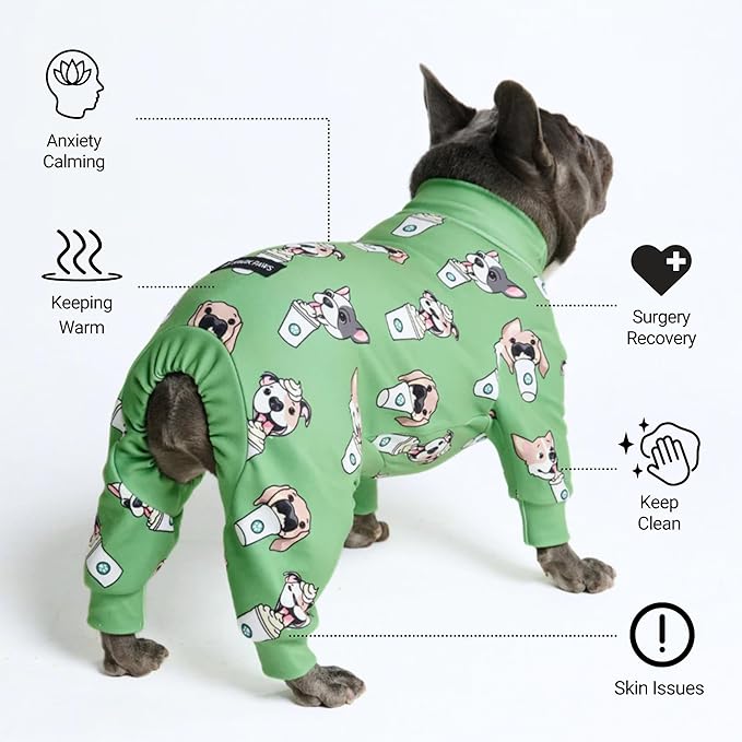 Spark Paws Dog Pajama, Dog Recovery Suit Male, Onesie, Ultra-Soft and 4-Way Stretch, for Small Medium and Large Breeds - Pup Cup - XL