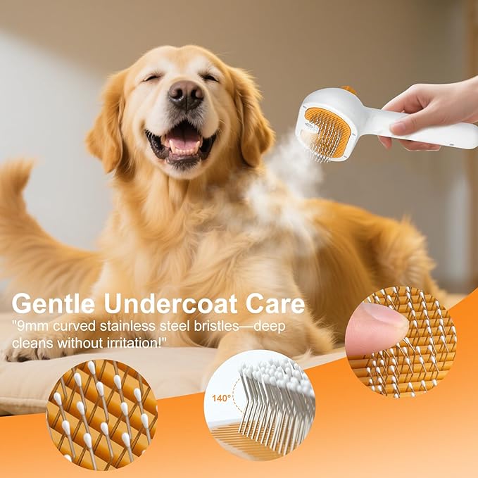 Pet Steam Brush for Dog & Cat – 3-in-1 Spray Hair Removal Comb – Steam for Shedding & Grooming – Water Brush for Long & Short Haired Pets – Spritz Defur Comb – Includes 2*Waterless Shampoo