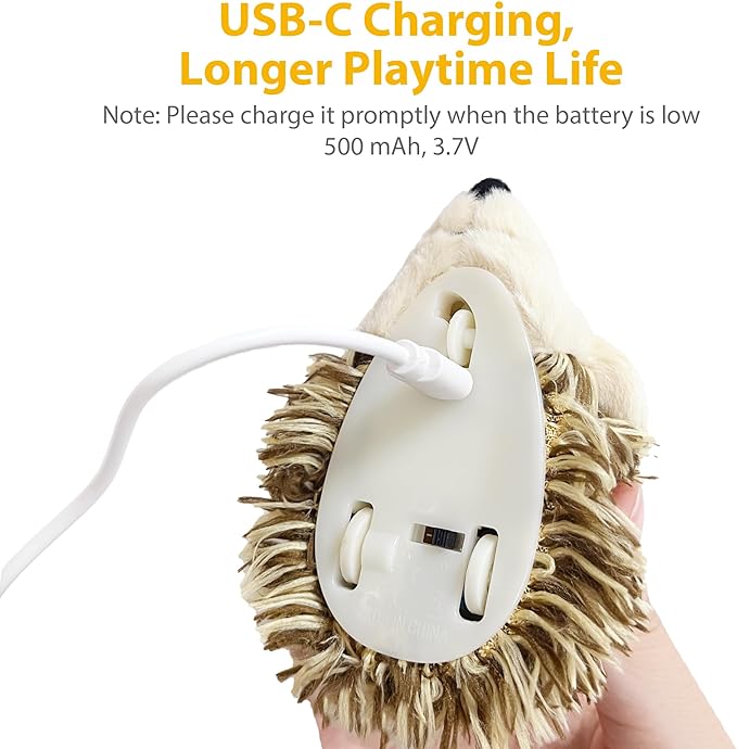 Gigwi Interactive Moving Cat Toy, Automatic Squeaky Cat Toy Hedgehog Design for Indoor Self Play, Upgraded 500mAh USB Rechargeable Electronic Pet Chase Toy for Exercise