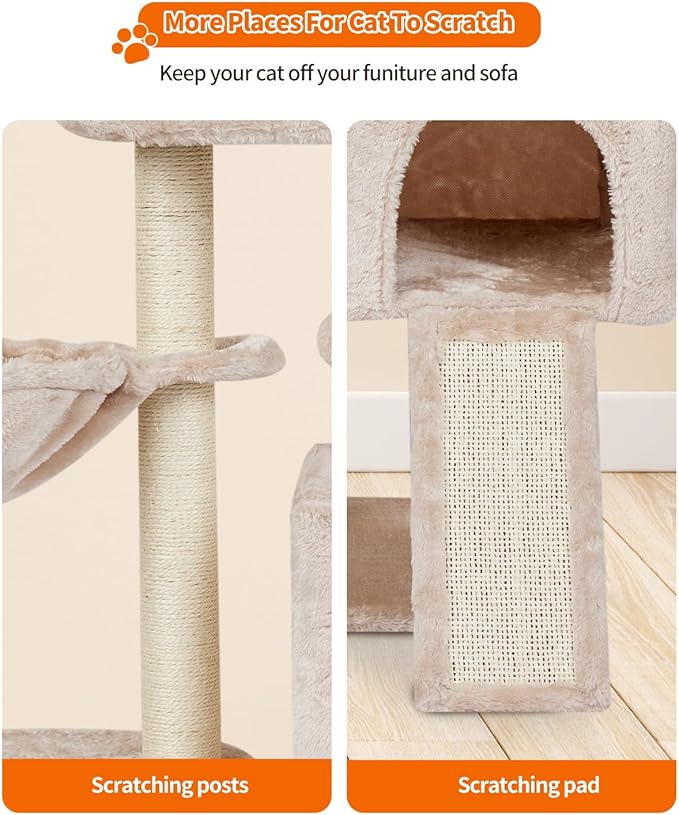 FISH&NAP Cute Cat Tree Kitten Cat Tower for Indoor Cat Condo Sisal Scratching Posts with Jump Platform Cat Furniture Activity Center Play House Beige