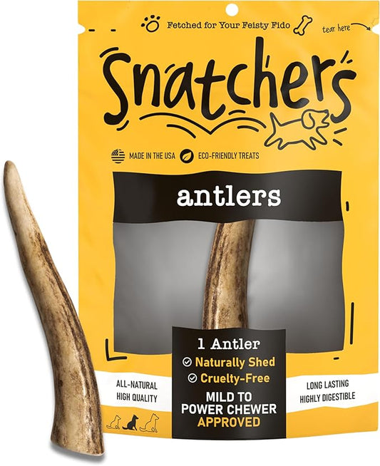 Snatchers Deer Antlers for Mild to Aggressive Chewers – Durable, Naturally Shed Antlers for Dogs Processed in The USA, No Additives (Small, 4-5", 1 Count)