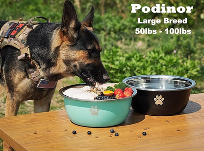 Large Dog Water Bowl 2 Pack, 1 Gallon 128oz Stainless Steel Extra Large Dog Food Bowl for Big Giant Dogs, Aqua