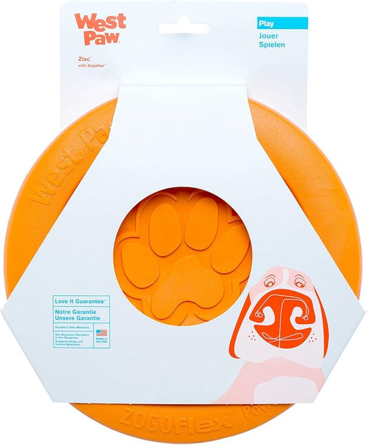 West Paw Zogoflex Zisc Dog Flying Disc, High Flying Aerodynamic Disc for Dogs Puppy – Lightweight, Floatable Disc for Fetch, Tug of War, Catch, Play – Doubles as Food/Water Bowl, Large 8.5", Tangerine