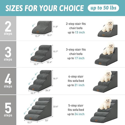 Dog Stairs for Small Dogs 15.7" H, Curved Dog Step for Puppy, Older Cat, Medium Pet Ramp for Sofa, Couch or Chair, Ladder with High Density Foam, 3 Step, 15.7x22.4x15.7 inch, Charcoal Grey