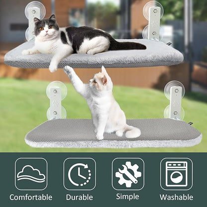 Sunhoo Cat Window Hammock Perch Cordless Perches Window Sill Seat Bed Foldable Stable Lounger Upgraded Suction Cup Easy Assembly Indoor Cats Kitty Shelf Hold Up to 55lbs (Light Gray, L)