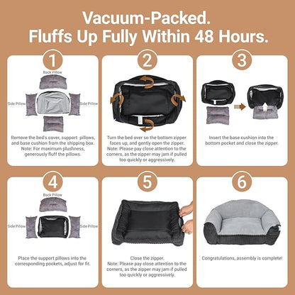 Cat Couch for Puppy, Kitten, and Small Pets - Soft Faux Rabbit Fur Pet Sofa with Washable Removable Cover, Non-Slip Fuzzy Plush Cushion, 36"x27"x11"