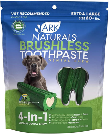 Ark Naturals Brushless Toothpaste, Dog Dental Chews for Extra Large Breeds, Freshens Breath, Unique Texture Helps Reduce Plaque & Tartar, 24oz (Pack of 6)
