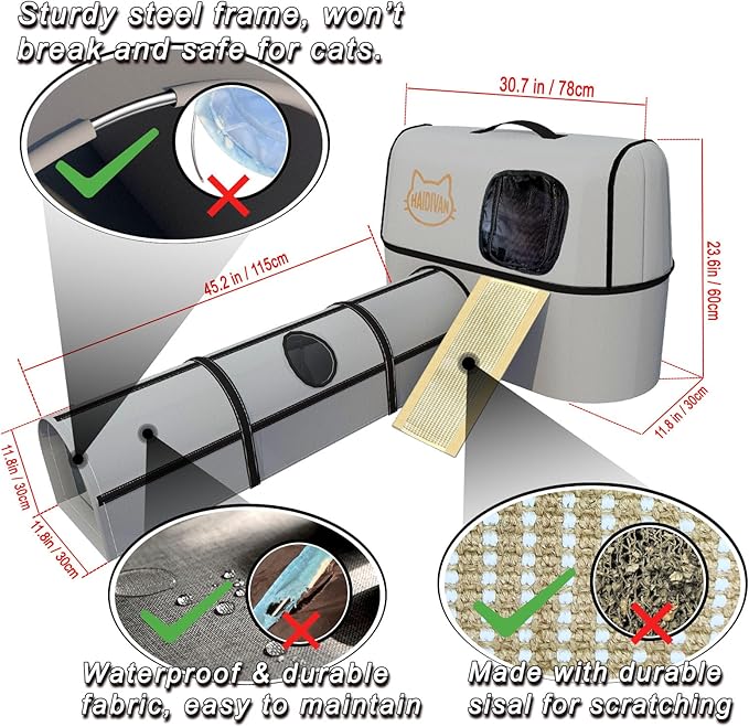 Pet 4-in-1 Cat Tunnel, Carrier, House & Scratcher – Detachable and Combinable – Indoor Beds, Outdoor Use, Cat Toys & Furniture (Gray)