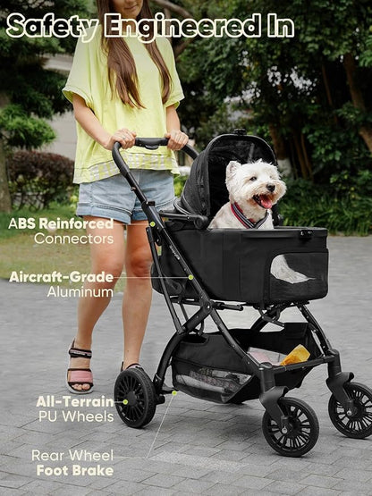 Small Dog Stroller, Pet Stroller for Small Dogs, 5-in-1 Dog Strollers - Fold All in One Without Detaching Carrier, Pet Strollers with Removable Waterproof Carrier for Dogs Cats 10 lbs 20 lbs