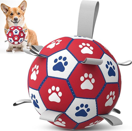 Diman Dog Balls, Dog Soccer Ball with Straps for Indoor Outdoor Play, Pet Toys Balls for Small Medium Dogs, Dog Birthday Gift, Interactive Dogs Toy for Tug of War (6 inch)