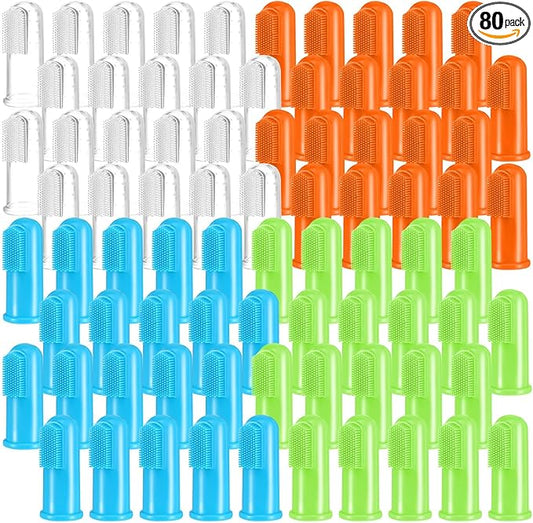 80 Pcs Finger Toothbrushes for Dogs, Food Grade Silicone Soft Pet Finger Brushes Washable Toothbrush for Small Dog Cat Easy Cleaning Dental and Oral Care(4 Colors)