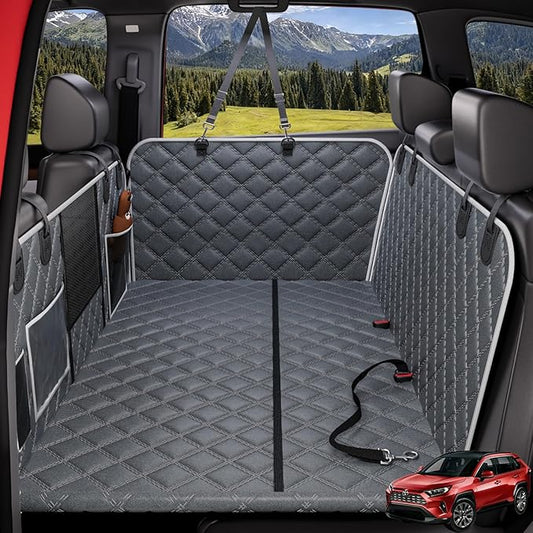 PetGenie Dog Car Seat Cover for Back Seat 10-Layer Military-Grade Protection, Hard Bottom Dog Hammock, Pet Bed Extender for Dogs, Waterproof Seat Protector Universal L Size Fits for SUV Medium Truck