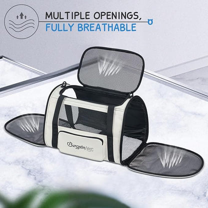 BurgeonNest Cat Carrier for Large Cats 20 lbs,Medium Pet Under 25 lbs,2 Puppy and Small Dogs with Unique Side Bag,Top Load Pet Carrier Soft-Sided Escape Proof with 4 Ventilated Windows