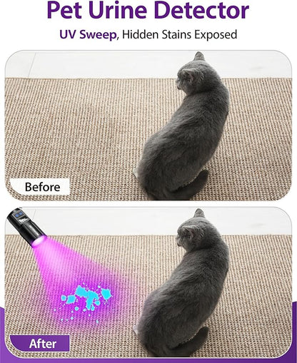 Black Light Flashlight, UV Light USB C Rechargeable with LCD Display, Zoomable Woods Lamp 2N1, 395NM Blacklight for Pet Urine Detection, Resin Curing, Rocks, Travel, Minerals, Scorpion, Glass, Leak