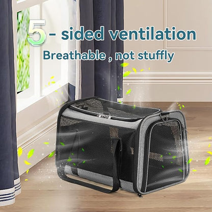 Petsfit Cat Carrier Dog Carriers Airline Approved, 18 x 11 x 11 Soft-Sided Pet Carrier, 3 Carrying Ways, Lightweight, Breathable, Escape Proof, with Adjustable Shoulder Strap and Soft Cushion