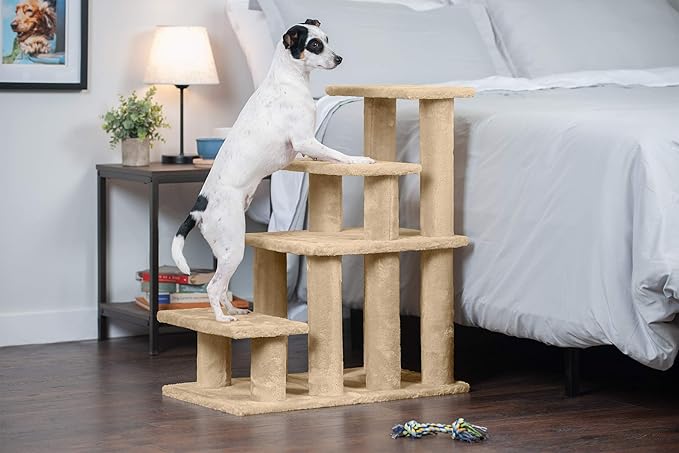 Furhaven Steady Paws Multi-Step Pet Stairs for High Beds & Sofas - Cream, 4-Step