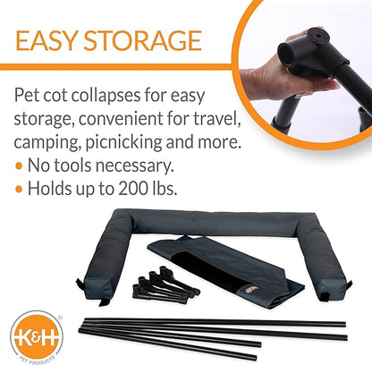 K&H Pet Products Bolster Dog Cot Cooling Indoor/Outdoor Elevated Dog Bed Hammock with Removable Bolsters, Washable Mesh Cover, Raised Camping Dog Bed for Small Dogs or Cats - Charcoal Small 17" X 22"