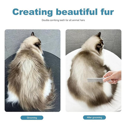 4.6 Inches Stainless Steel Pet Comb for Dogs & Cats, Metal Detangling Grooming Tool for Long & Short Haired Pets, Anti-Static Cat Comb with Rounded Teeth for Matted Fur Removal & Shedding Control