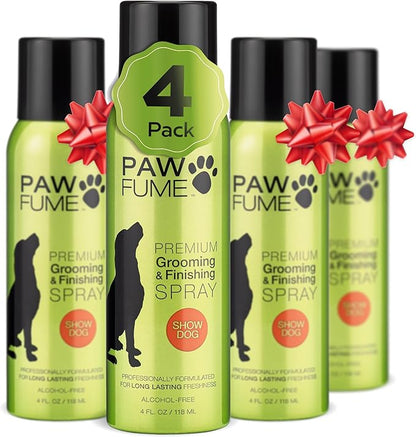 Paw Fume Dog Perfume Spray Long Lasting Scent for Grooming, Show Dog, 4-Pack – Keep Your Pup Fresh All Day – Hypoallergenic, Alcohol-Free, Detangling Formula – Moisturizing Pet Cologne Spray for Dogs