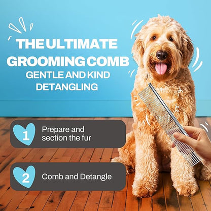 Dog Combs for Grooming Matting, Finishing Metal Comb For Dogs, Large Stainless Steel Doodle Grooming, Tackles Mat & Tangles for Poodles, Labradoodle, Cockapoo Pet Christmas Gifts