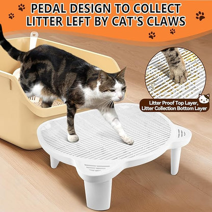 Adjustable Cat Ramp Litter Box Step Double Layer with Filter Function, Elevated Litter Box Ramp for Senior Cats Easy Cleaning Cat Litter Tray for Floor Indoor (White)