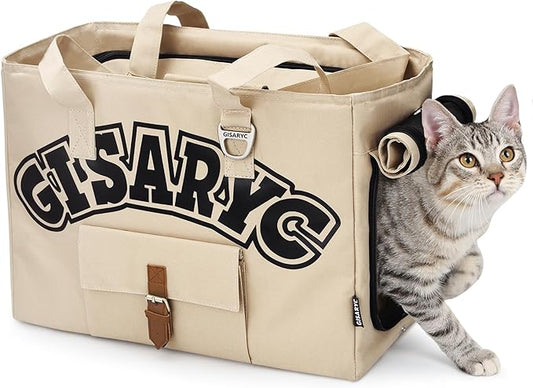 Dog Purse Carrier for Small Dogs, Cats and Puppies – Soft-Sided Foldable Pet Travel Bag with Multi Pockets, 3-Sided Mesh & Rollable Cover for Nervous Cats, Fits Pets up to 15 lbs (Beige)