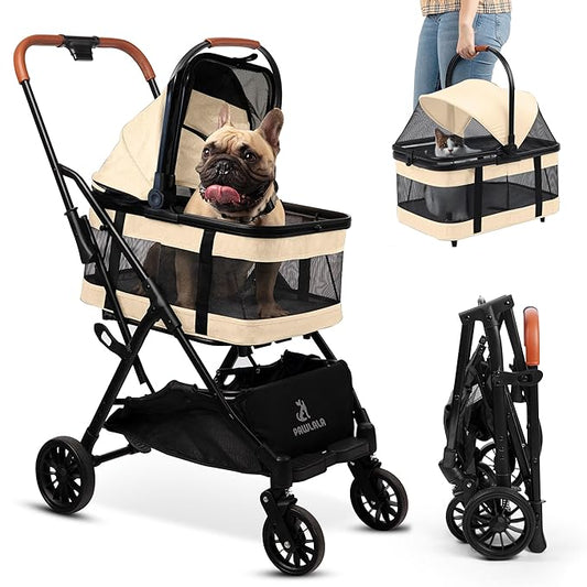 Pet Stroller with Detachable Carrier - Ideal for Small to Medium Dogs & Cats - Compact & Convenient Design - Easy Assembly Pet Stroller for Cats, Dog Strollers for Small Dogs - Bisque Beige