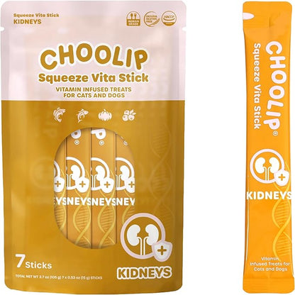 Choolip Squeeze Vita Stick Lickable Cat Treats & Dog Puree – 7-Count Kidney Support Tubes, Creamy Grain-Free Hydrating Puree, High-Protein Multivitamin Treats for Urinary & Kidney Health