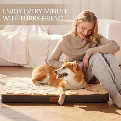 Patas Lague Orthopedic Dog Bed Medium Size Dog 30''X20'', Waterproof Soft Warm Comfortable Egg Crate Foam Medium Pet Beds Mat with Removable Washable Cover and Nonskid Bottom, Brown
