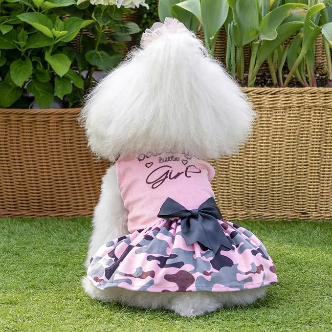 CuteBone Daddy's Little Girl Dog Dress for Small Dogs Pink Skirt Puppy Velvet Dresses Dog Clothes CVA21M-D