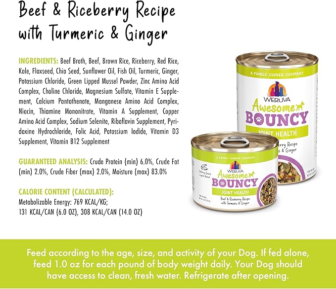 Weruva Awesome Bouncy Wet Dog Food, Beef & Brown Rice, 6oz Can (Pack of 8)