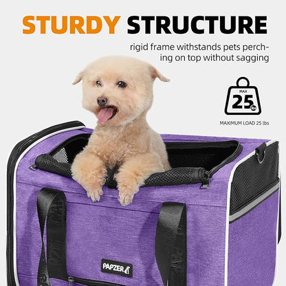 Top Open Medium Cat Carrier Roll Up Flap, Delta Approved TSA Pet Travel Crate Suitcase Luggage Sleeve, Soft-Sided Dog Kennel Bag 18"x11"x11" United, American Airline Under Plane Seat Purple