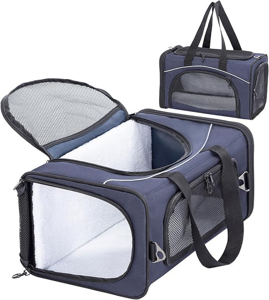 Petsfit Airline Approved Pet Carrier for Small Dogs & Cats, 18x8x11 TSA Approved Carrier, with Removable Dual-Sided Padding (2-Way Placement) - Fits Under Most Airplane Seats, Escape Proof (Navy)