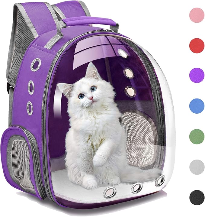 Cat Backpack Carrier Bubble Carrying Bag, Small Dog Backpack Carrier for Small Medium Dogs Cats, Space Capsule Pet Carrier Dog Hiking Backpack, Airline Approved Travel Carrier - Purple