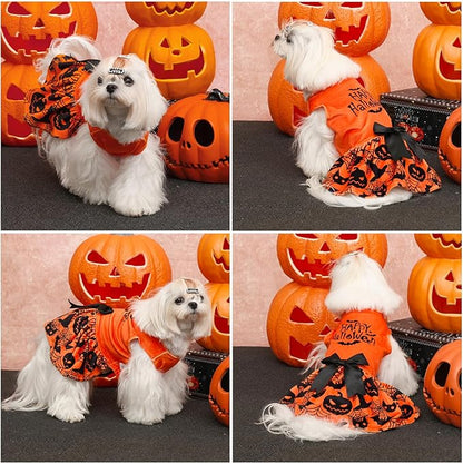 CuteBone Halloween Dog Dresses Velvet Holiday Small Dogs Clothes Onesie Pet Apparel Girl Puppy Skirt with Bow Hair Rope CVA57XS-D