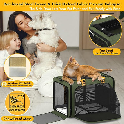 PAWZIDEA Double Pet Stroller with 2 Detachable Carriers, Portable Dog Crate for Car Travel & TSA-Approved Expandable Cat Carrier, Foldable Lightweight Jogger Stroller for 2–4 Cats or Small/Medium Dogs