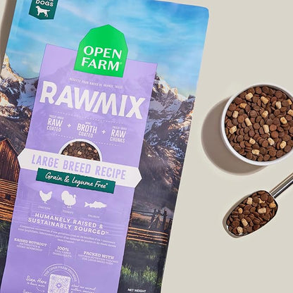 Open Farm, RawMix Grain-Free Dry Dog Food for Large Breeds, Protein-Packed Kibble Coated in Bone Broth with Freeze Dried Raw Chunks, Salmon Chicken & Turkey, Large Breed Recipe, 20lb Bag