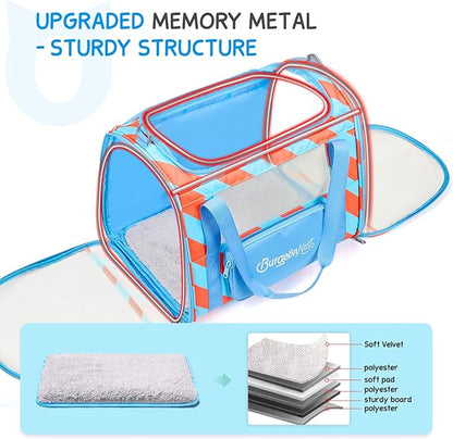 BurgeonNest Cat Carrier, Dog Cat Carriers for Large Medium Cats Under 20 lbs, Soft Sided Pet Carrier, Collapsible Travel Carry Puppy Kitten Cat Carrier with Big Side Bag (Medium, Blue-Orange)