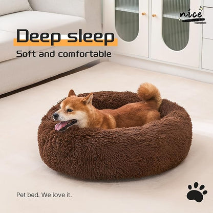 Comfort Donut Dog Bed for Small Dogs, Cat Bed & Pet Bed for Indoor Use, Medium Size with Soft Plush, Round Dog Beds for Large Dogs and Cats(Coffee, 24''Lx24''Wx8''Th)