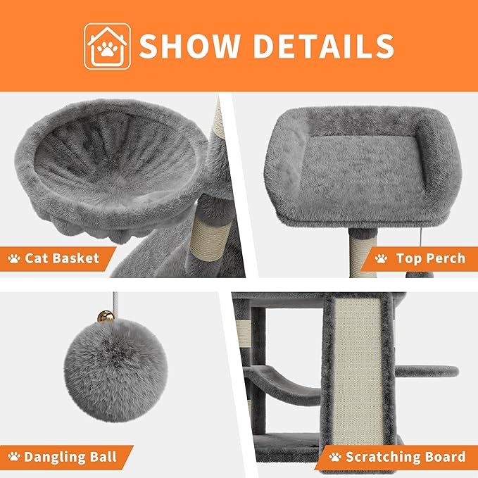 68.5 Inch Tall Cat Tree Tower, Heavy Duty Multi-Level Cat Tower with Scratching Posts, Condo, Plush Perches, Hammocks, Basket & Dangling Balls, Cat Furniture for Indoor Cats