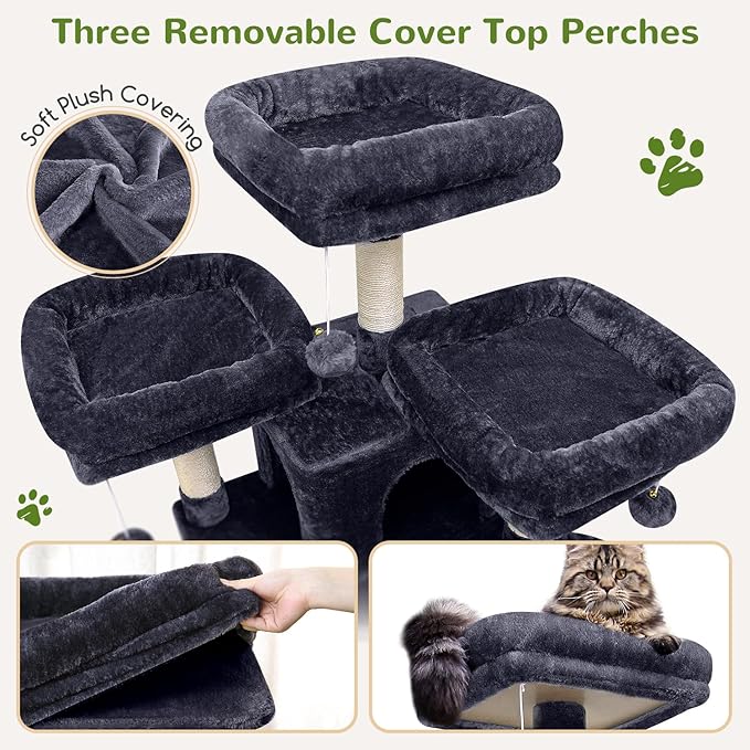 Globlazer Big Cat Tower for Indoor Cats, 80inch Cat Tower for Multiple Adult Cats XXL Cat Tree with Scratching Post, Hammock, 3 Perches, 2 Condos, 2 Hanging Basket, F80, Dark Grey