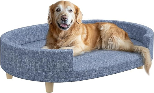 PawHut Dog Couch, Pet Sofa Bed for Large Dogs, Elevated Dog Sofa with Removable Top, Washable Cover, Blue