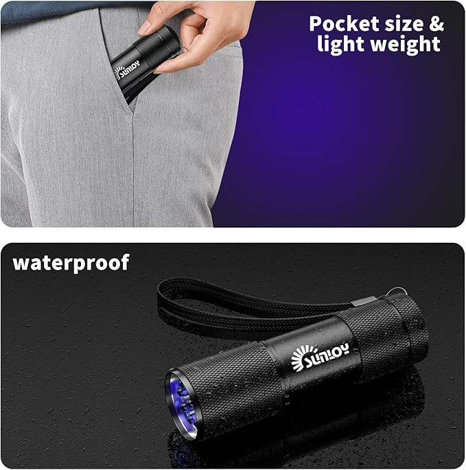 5 Pack Black Light UV Flashlight, 9 LED 395nm Ultraviolet Blacklight Flashlight, Handheld Mini Torch Light Pet Urine Detector for Dog/Cat Urine, Dry Stains(15x AAA Batteries(Green))