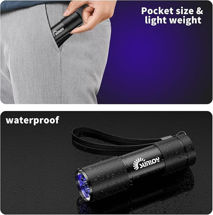 UV Flashlight Black Light UV Lights, 5 Pack 9 LED 395nm Ultraviolet Blacklight, Handheld Mini Torch Light Pet Urine Detector for Dog/Cat Urine, Dry Stains, Bed Bug(15x AAA Batteries(Black))